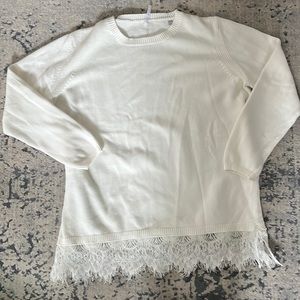Anthropologie white sweater with lace trim size 16/18